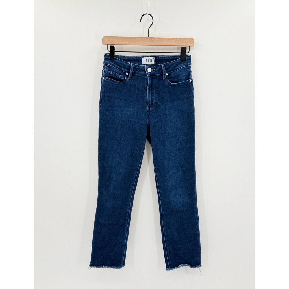 Paige Cindy Crop Denim Jeans Womens 26 High Rise Straight Raw Hem Dark Wash